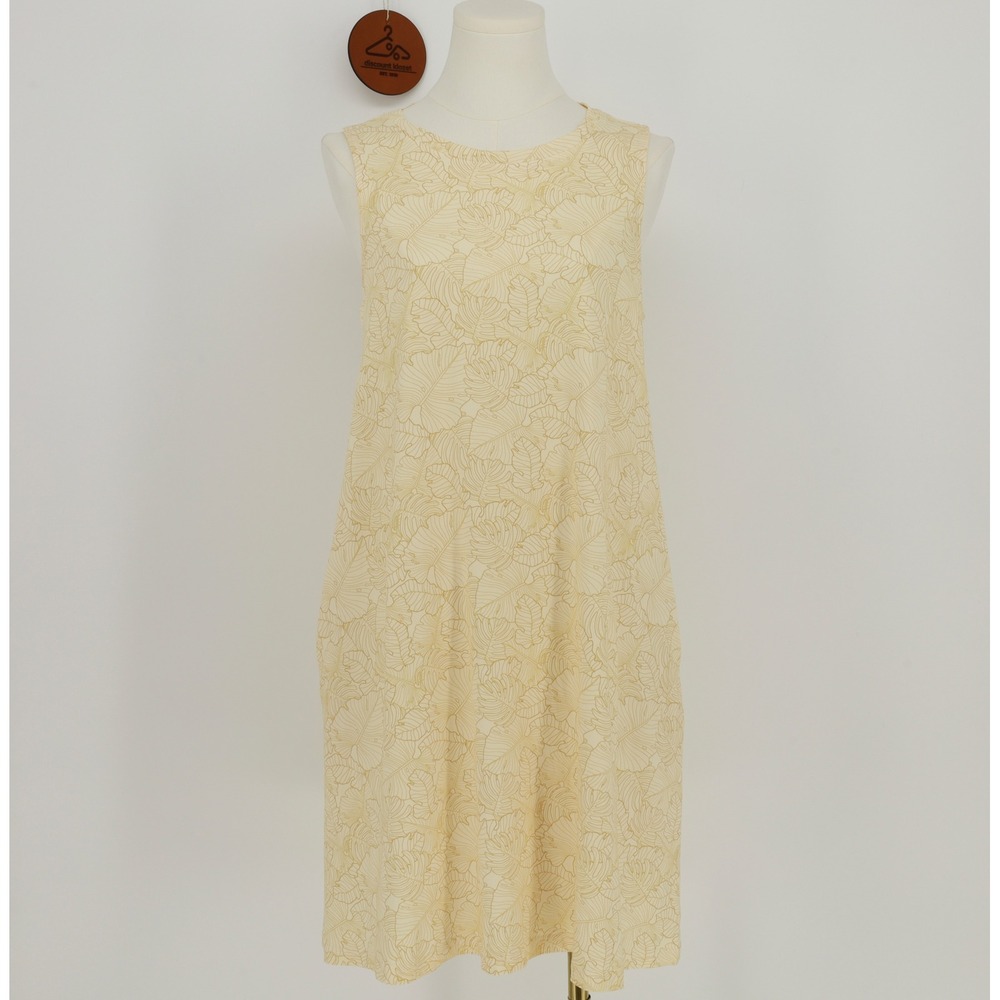 Palmwave Hawaii Yellow Monstera Leaf Print‎ Sleeveless Shift Dress Size Large